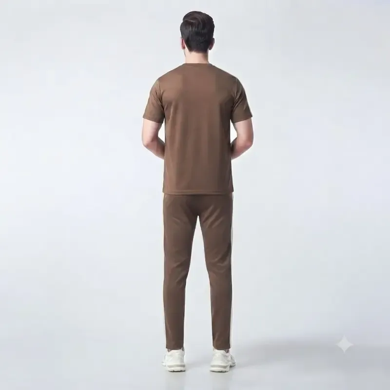 ست تیشرت و شلوار مردانه پارچه مولینه درجه یک کرم شکلاتی کنف دوزی شده