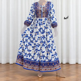 پیراهن ساحلی زنانه حاشیه دار برگ فری سایز نخی کمربنددار