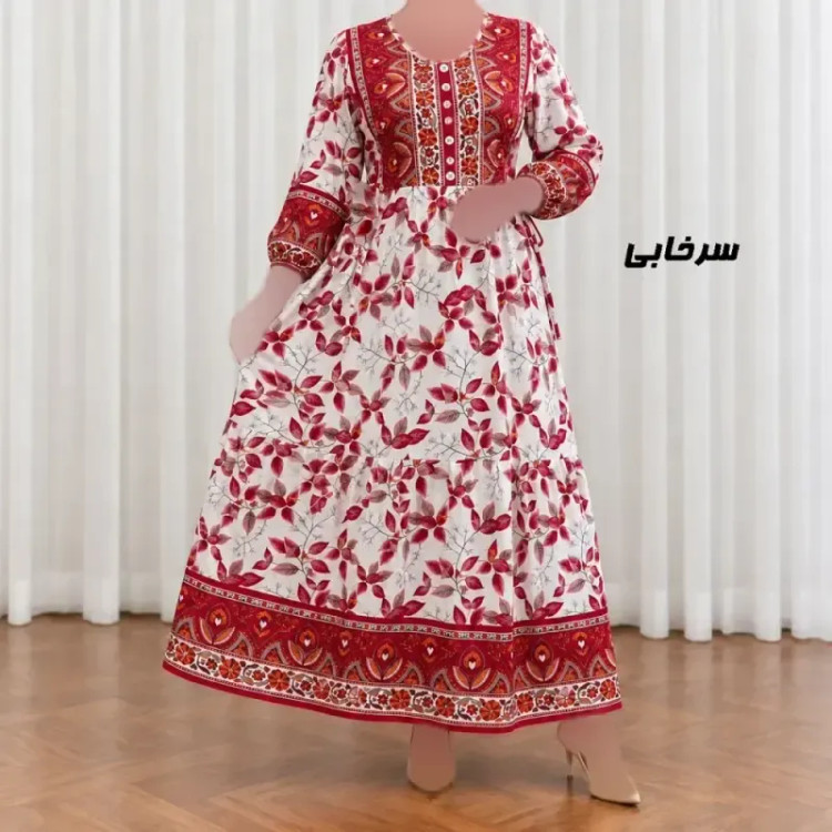 پیراهن ساحلی زنانه نخی بلند مدل شیردهی فری سایز مناسب تا 48 کمربنددار